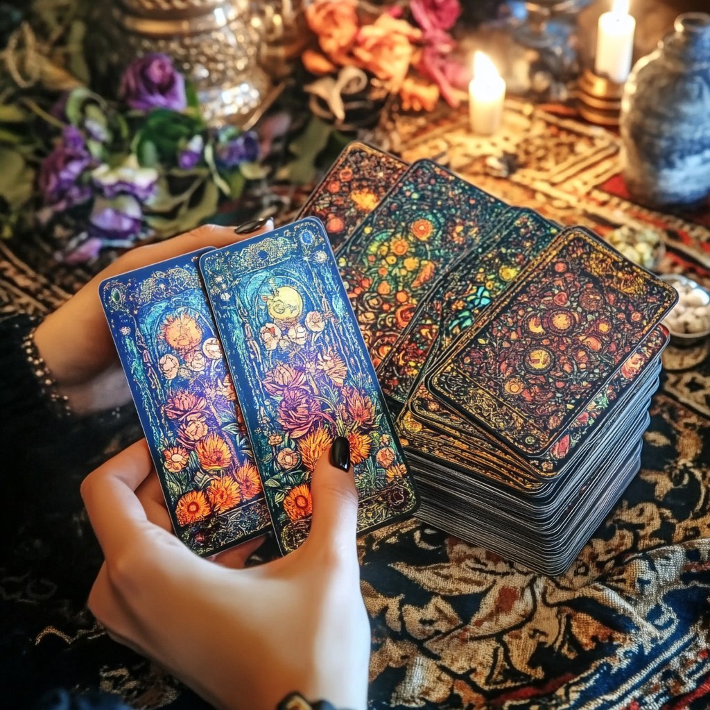Рука держит карты таро магические